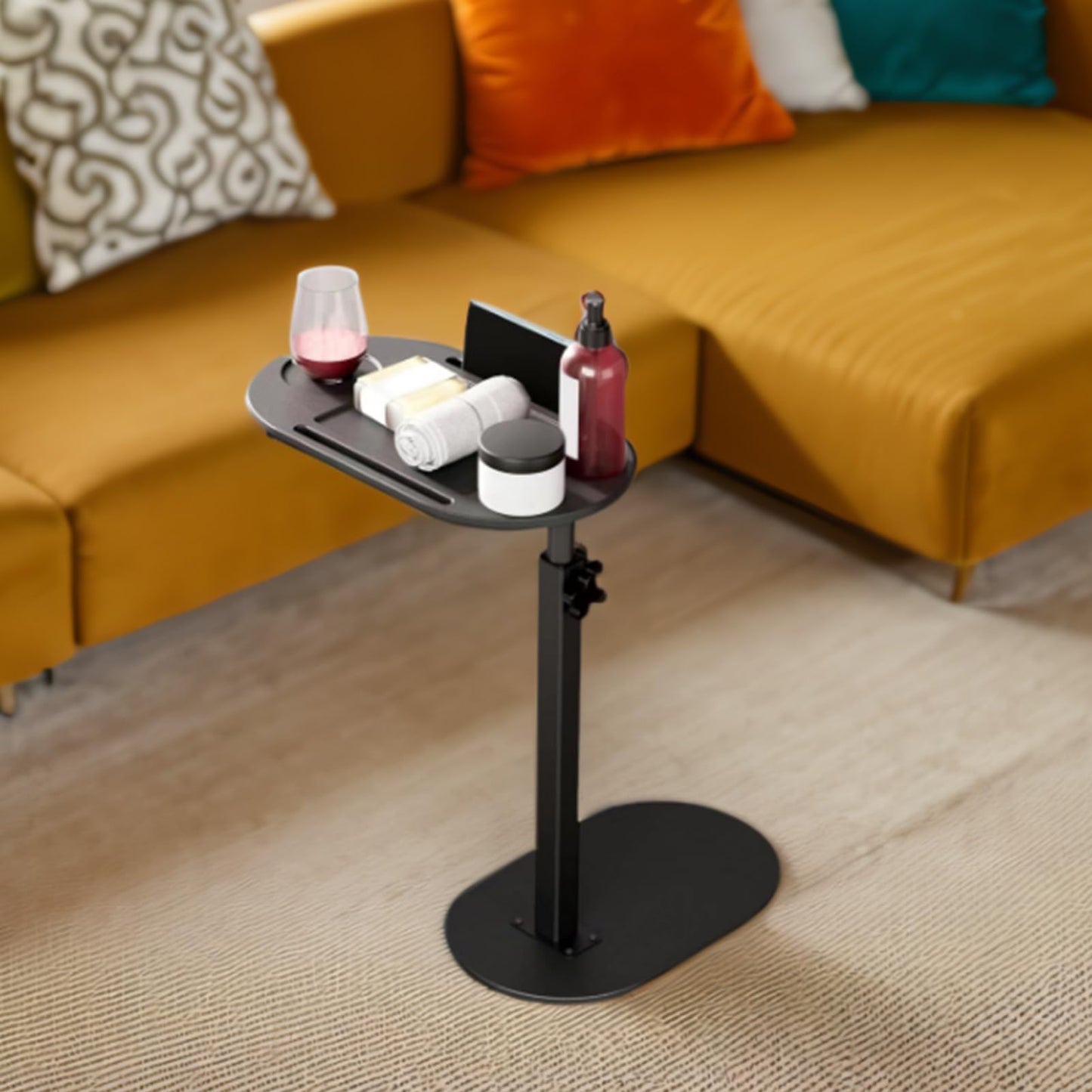 Ejoyous C-Shaped Side Table, Adjustable Height, 360 Degree Rotation, Wooden Coffee Table for Living Room, Bedroom, Bathroom, Sofa Side Bedside Table
