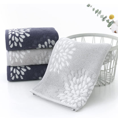Pidada Hand Towels Set of 2 Hydrangea Floral Pattern 100% Cotton Absorbent Soft Decorative Towel for Bathroom (Denim Blue)