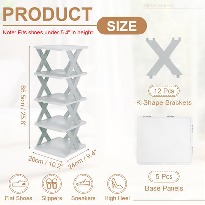 sourcing map 5-Tier Plastic Shoe Rack, Vertical Shoe Rack Stackable Storage Organizer Folding Space-Saving Narrow Slot Shelf for Closet Livingroom