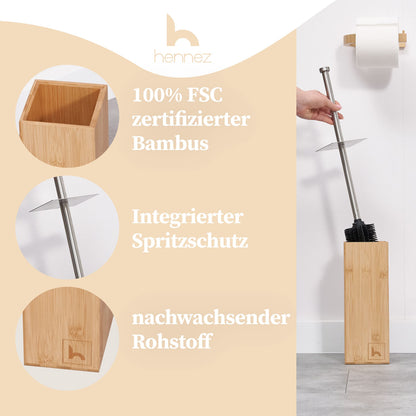 HENNEZ Silicone Toilet Brush with Bamboo Brush Holder