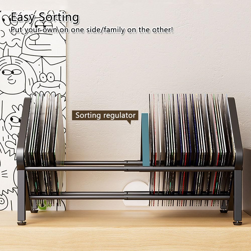 Axroad Mall Expandable Vinyl Record Storage Holder, Metal Album Record Stand 40-80 LP, Adjustable Desktop CD Display Stand for Albums, Audio