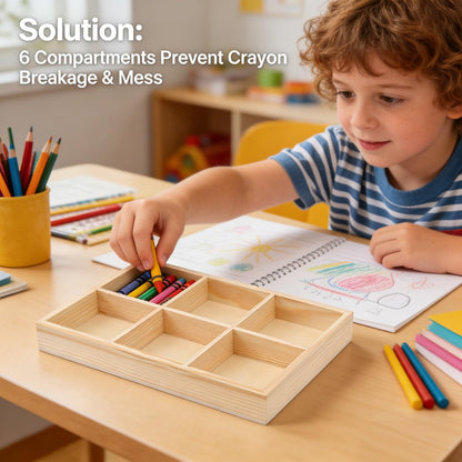 NOLITOY 3Pcs Wooden Organizer Tray Divided Storage Box for Crayons Markers Items Natural Desktop Holder for Art Supplies Multi Compartment Design