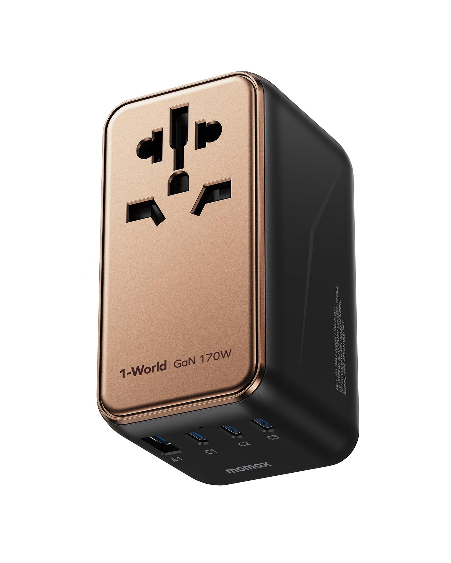 MOMAX Universal Travel Adapter, 170W GaN International Power Adapter, 3 USB-C 1 USB-A, Worldwide Travel Plug Adapter, International Power Adapter for
