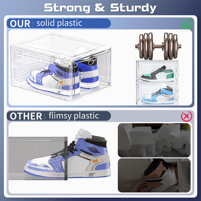 TidyTrove Shoe Storage Box, 9 Pcs Shoe Box Clear Plastic Stackable, Sturdy Foldable Shoe Organizer Containers with Magnetic Door for Women/Men, White
