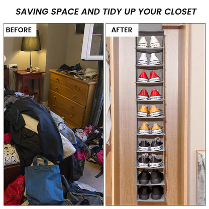 GWCYMYD Hanging Shoe Rack, 10-Shelf Shoes Storage for Wardrobe, Foldable Wardrobe Shelf Shoe Storage