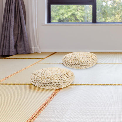 CAXUSD Round Straw-Woven Breathable Yoga Meditation Mat