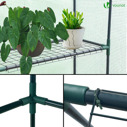 VOUNOT? Walk In Greenhouse with Shelves, Portable Plastic Green House for Garden & Outside, Large Growhouse, Green 143x73x195cm