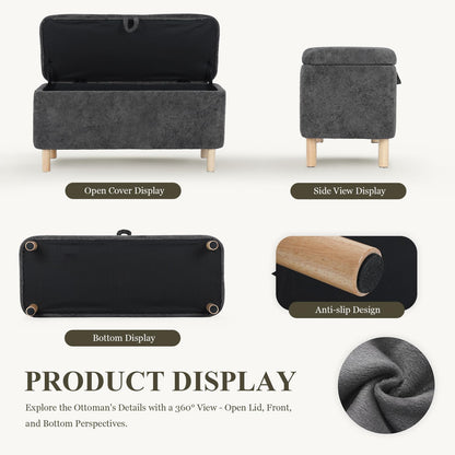 COLAMY Large Ottoman Storage Box for 80L，Wooden Ottoman Storage Bench with Anti-Slip Pads and Lift-Up Lid, Foot Stool for Living Room, Bedroom