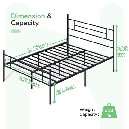 Novilla 30.5cm Metal Bed Frame with Headboard and Footboard, Steel Slat Support, Mattress Foundation Non-Slip Design, Easy Assembly