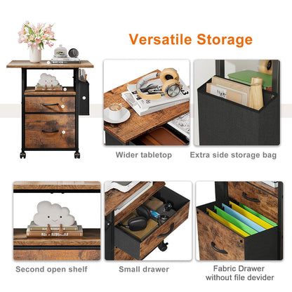 Printer Stand with 2 Fabric Drawers Mobile File Cabinet,End Table On Wheel