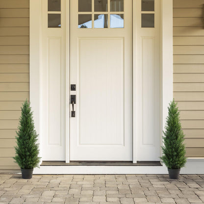 CROSOFMI Artificial Plants Outdoor 95 cm Fake Cedar Tree Large Faux Plants With Plastics Pots for Garden Front Porch Decoration (2 Pack)