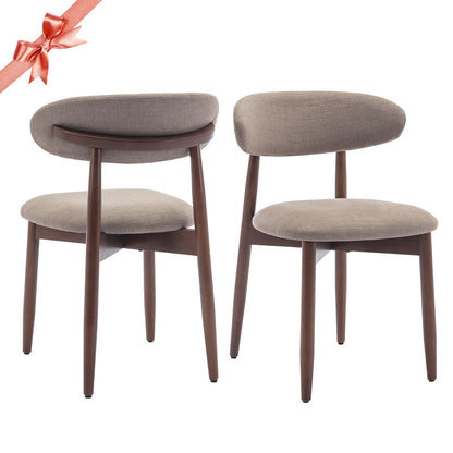 COLAMY Wooden Dining Chairs Set of 2, Modern Fabric Upholstered Kitchen Side Chairs, Farmhouse Dining Room Chair with Foot Pegs, Camel