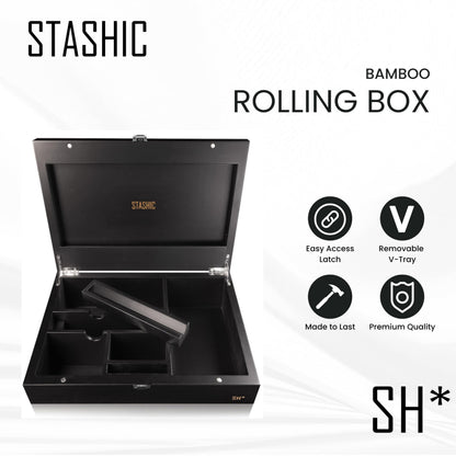 STASHIC Bamboo Stash Box - Rolling Box with Compartments - Latch - SH*