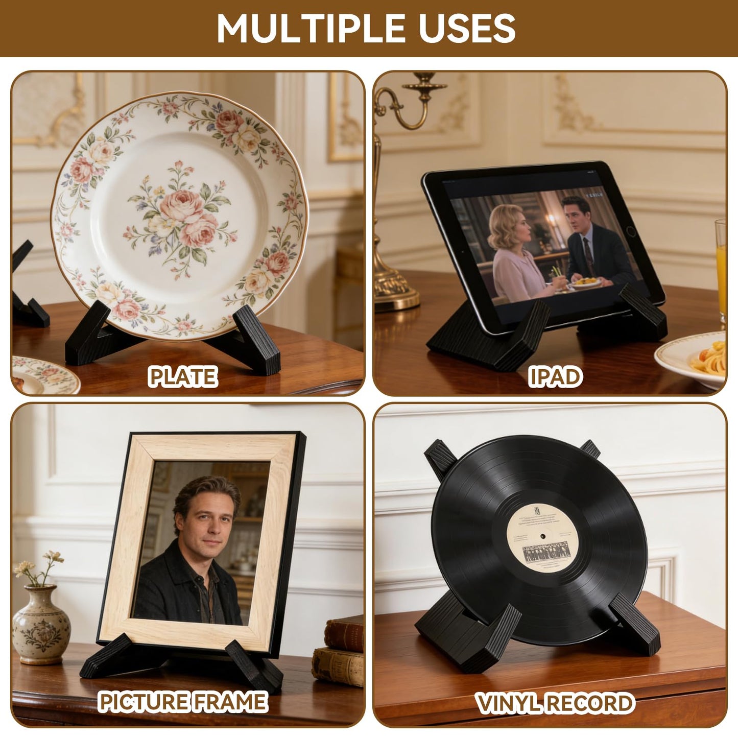SMYJDMM Now Playing Vinyl Record Stand, Retro Now Spinning Record Stand, Vinyl Records Display Suitable for Magazines Textbooks Mobile Phones Tablets
