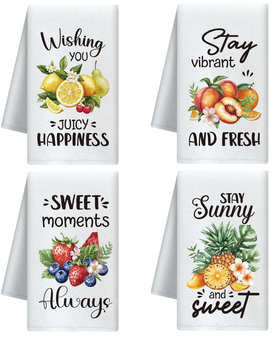 CUTHOLLOW Fruits and Happiness Decorative Kitchen Towels Set of 4, Soft & Absorbent Microfiber Dish Towel for Kitchen Tea Coffee Bar Home, Best Gift