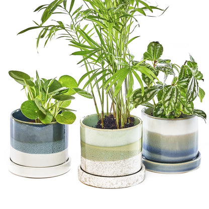 Chive ?Minute? Ceramic Plant Pots ? Cute, Beautiful Pots for Flowers & House Plants Indoor & Outdoor ? Set of 3 ? Green & Blue