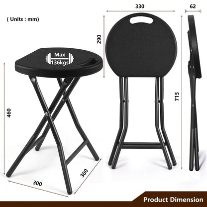 RFIVER Folding Stools,Set of Two,Light Weight Metal and Plastic Foldable Stools,136kgs Capacity,2-Pack Black,CH1001
