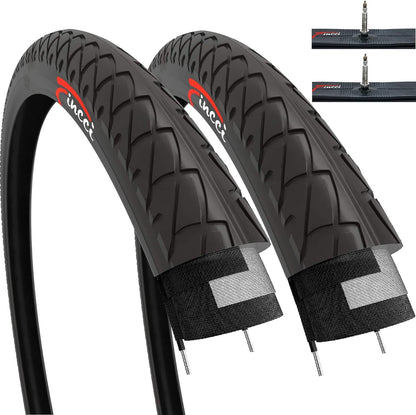 Fincci Set Slick Bike Tyres 26 x 2.126 with 2x Inner Tube Presta - Pair Foldable Bicycle Tyres 54-559 Tyre for Cycle, Road,Mountain, MTB Bicycle -
