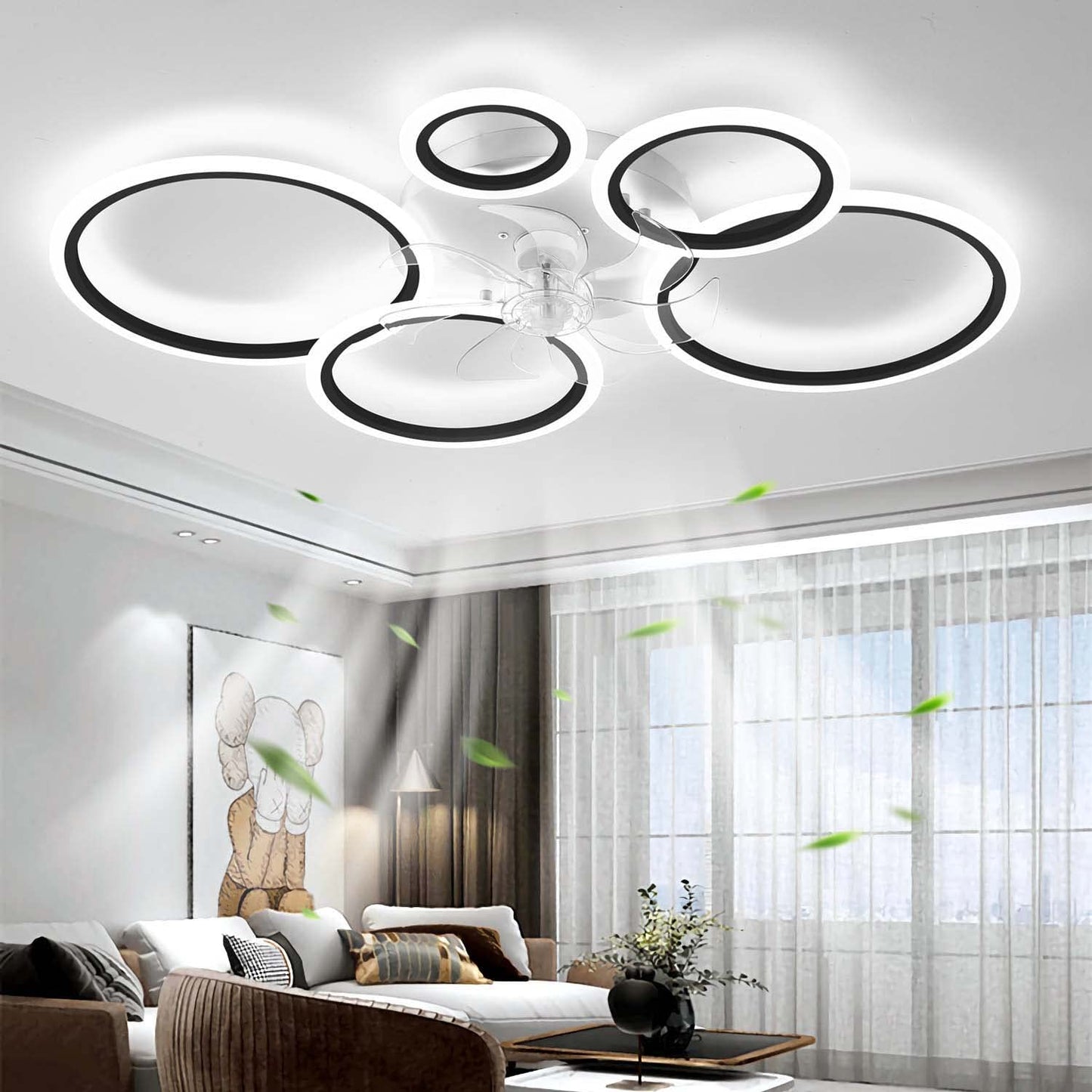 YUNZI Modern Ceiling Fan with Lamp with Remote Control LED 72W Dimmable Fan Ceiling Light Ceiling Fan Lighting for Living Room Bedroom Kitchen, 6