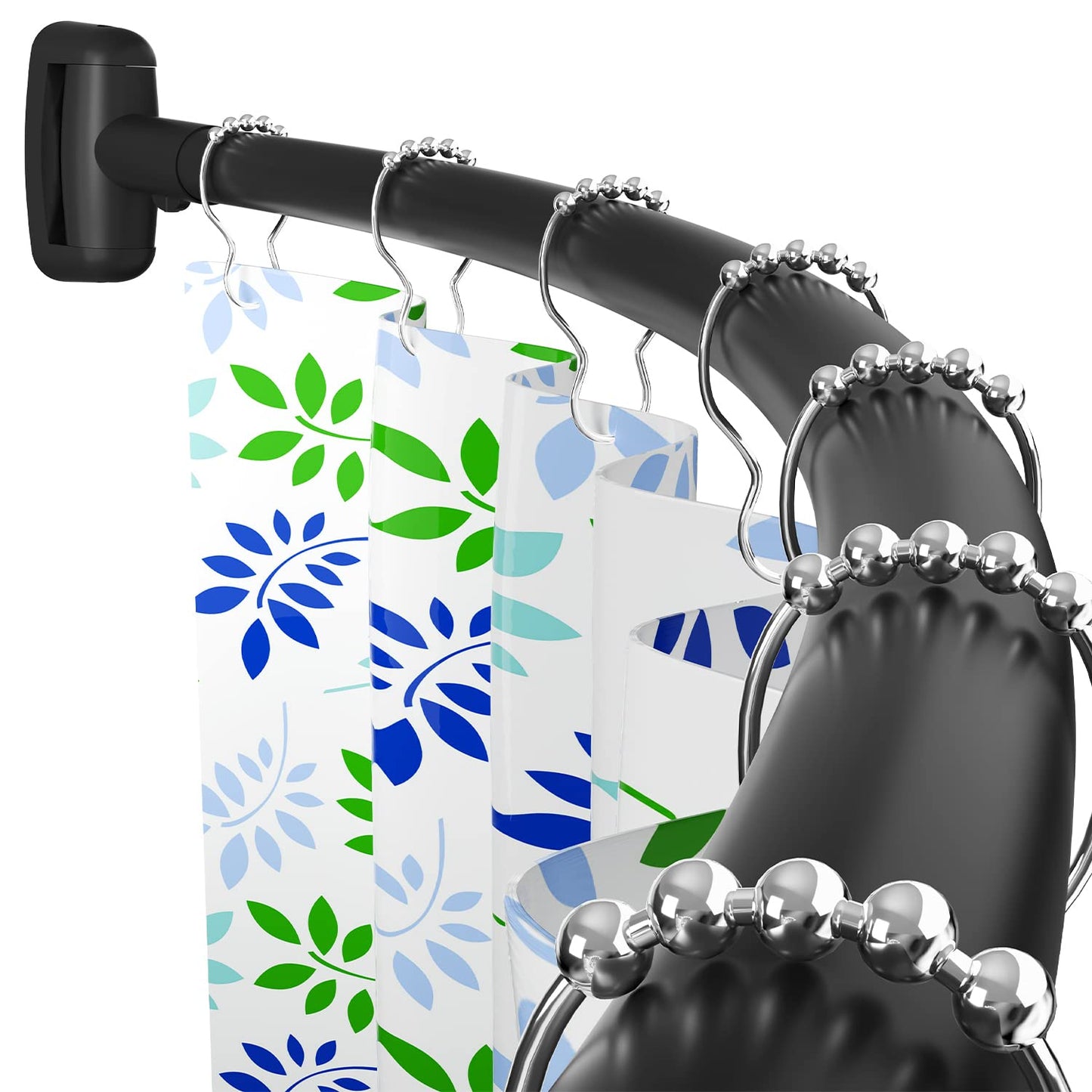 Curved Shower Rod, 45-75 Inch Shower Curtain Rod, Premium Stainless Steel, Never Rusts, Adjustable, for Bathroom, Black, Need to Drill