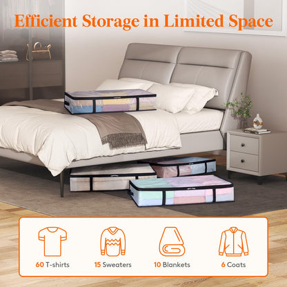 Lifewit 6 Pack Under Bed Storage, 60L Large Clear Plastic Storage Bags, Clothes Storage Boxes Wardrobe Storage Organizer with Reinforced Handle Sturdy