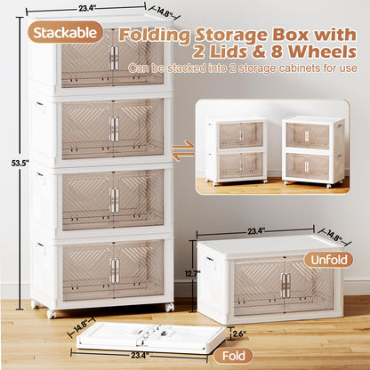 pioncrey 4 Packs Storage Boxes with Lids, 70L*4 Large Capacity Stackable Storage Boxes, Plastic Collapsible Storage Box, Folding Storage Box with