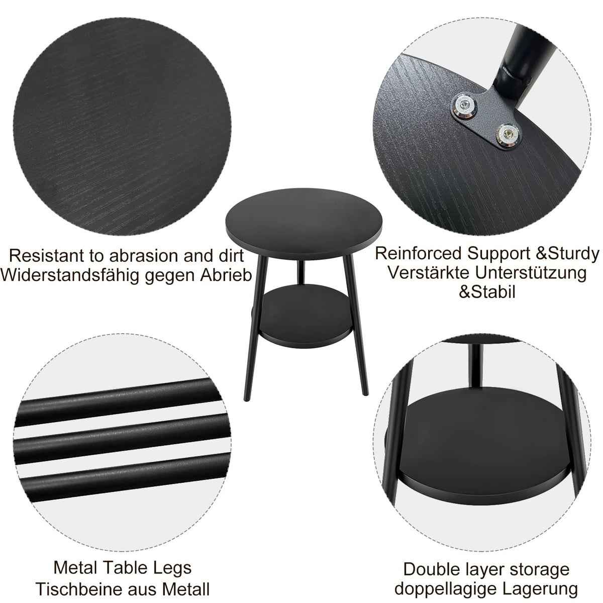 KZOBYD Round Side Table, 2 Tier End Tables With Round Wooden Top, 38 x 55cm