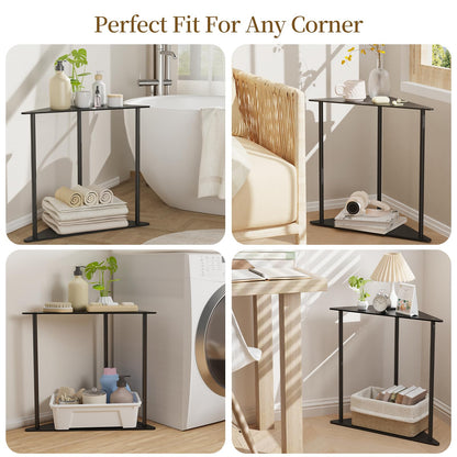 Yawinhe Triangle Metal Side Table,2-Tier Small Corner Table,Black,1 Pack