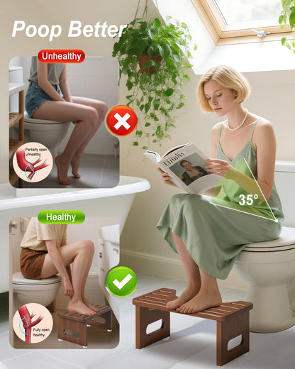 Foldable Toilet Stools, 17.8 CM Wooden Toilet Stool with Anti-Slip Feet, Space Saving, 35° Durable C Shaped Stool (Brown)