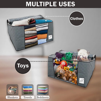 Clothes Storage Bags with Zips 90L Large Capacity Foldable Breathable Storage Boxes with Thick Reinforced Handles Transparent Window Storage Bags for