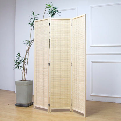 Furnnylane 3 Panel Bamboo Room Divider and Folding Panel Screen,Bamboo Panel Divider for Room Separation,Beige,170 cm H x 117 cm W