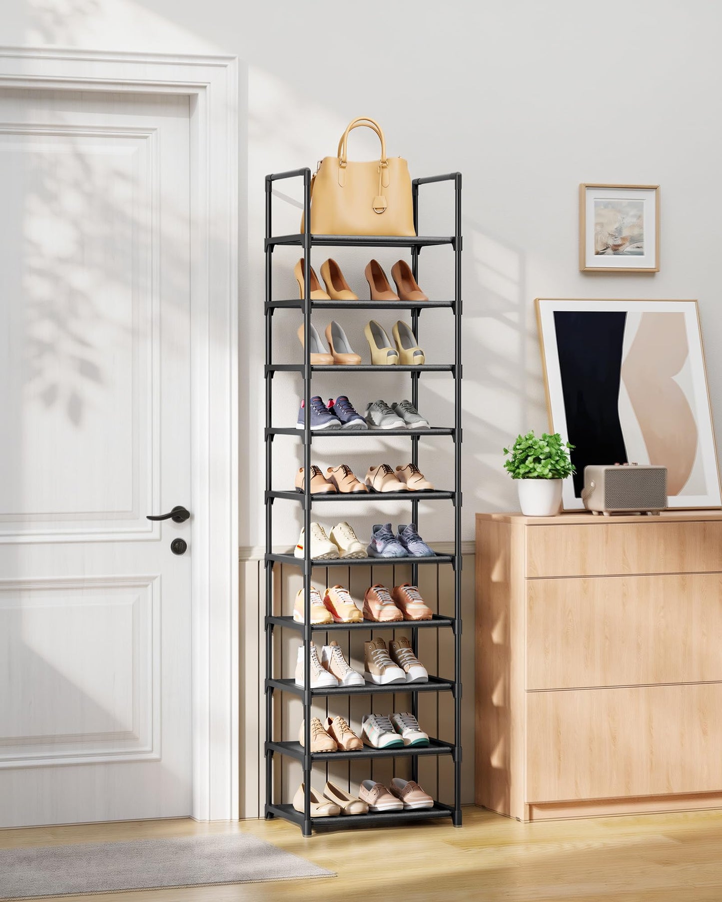 Kitsure Tall Shoe Rack for Narrow Space, 43.0cm Wide - 10 Tier, Black