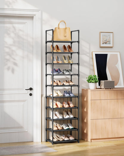 Kitsure Tall Shoe Rack for Narrow Space, 43.0cm Wide - 10 Tier, Black