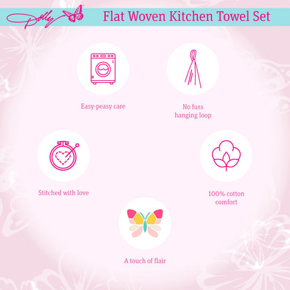 Dolly Parton Days of the Week Kitchen Towel Set - 100% Cotton Soft Durable Dishtowel Décor with Dolly Signature Embroidery, Cute Phrases