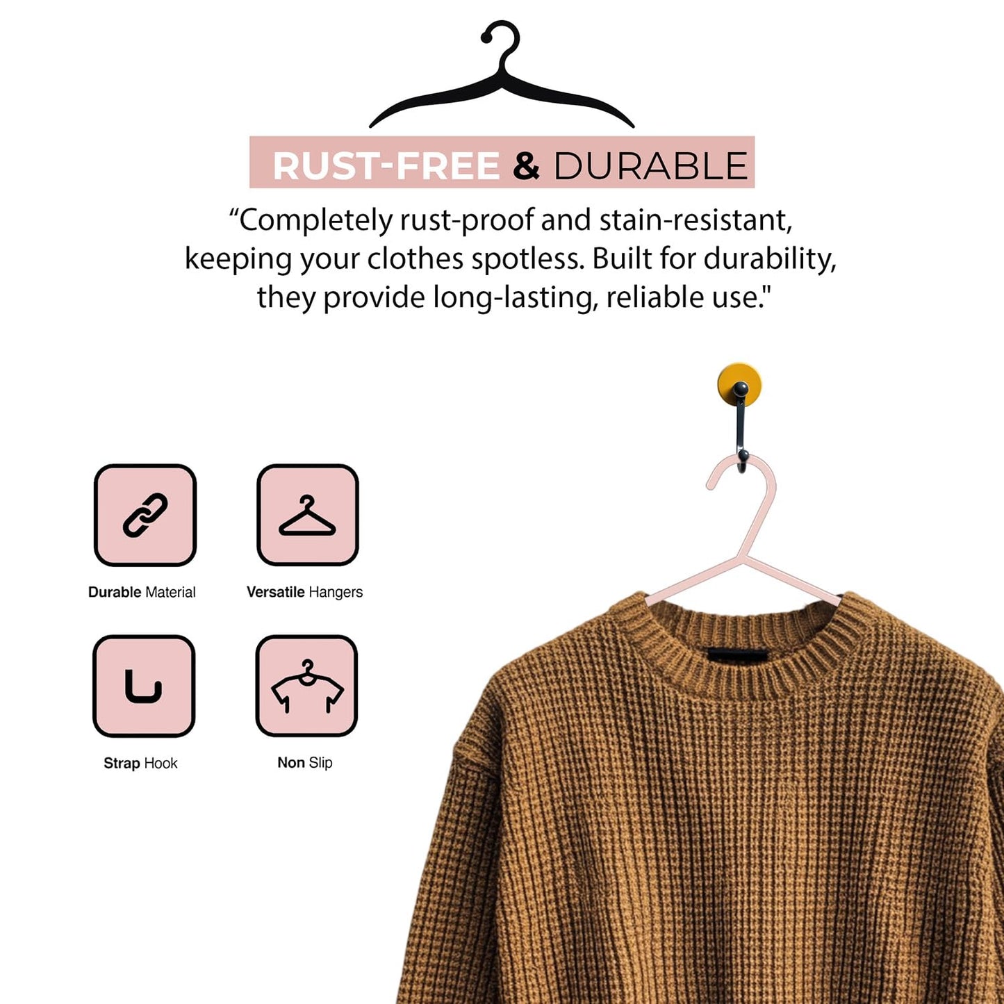 Roe Tenpo Coat Hangers, Pink | Adult Plastic Clothes Hangers for Clothes | Durable & Lightweight | Non-Slip, Space-Saving Design for Shirts, Jackets