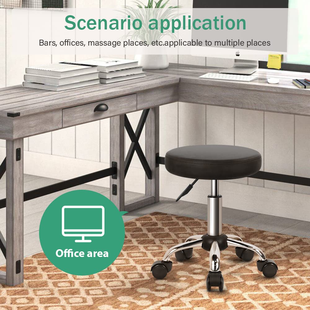 FURWOO Multi-Purpose Rolling Stool with Wheels for Spa - Adjustable Drafting Stool (Black)