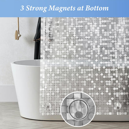LEMON CLOUD Shower Curtain, PEVA Waterproof and Mould Resistant, Weighted Hem Bathroom Curtains with 3 Magnets and 12 White Plastic Hooks