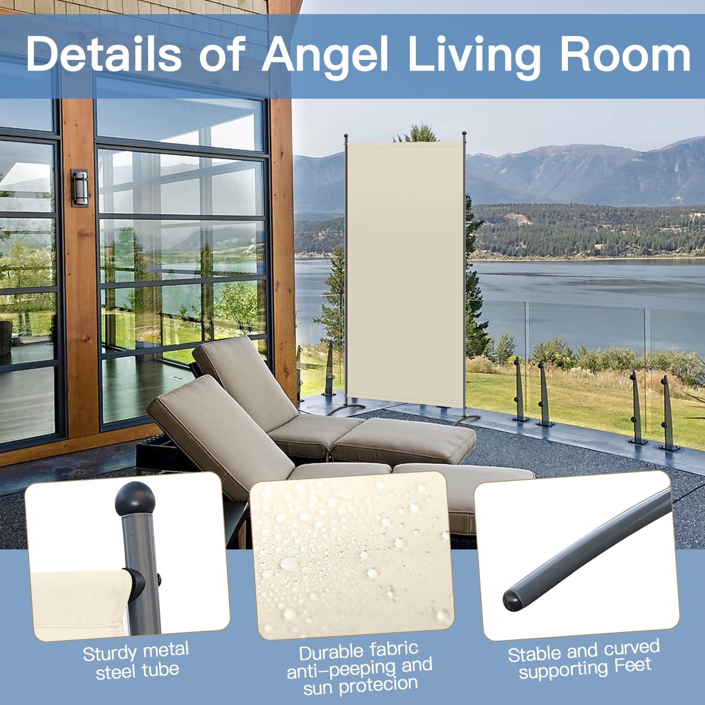Angel Living 1 Panel Room Divider, Privacy Screen Composed of Polyester Fabric and Sturdy Iron Frame