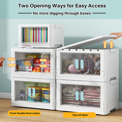 BTGGG 3 Pack Stackable Storage Boxes Large 50L*3 Foldable Collapsible Clear Storage Boxes Organizer 50 * 36 * 90cm, Front Door Opening for Easy