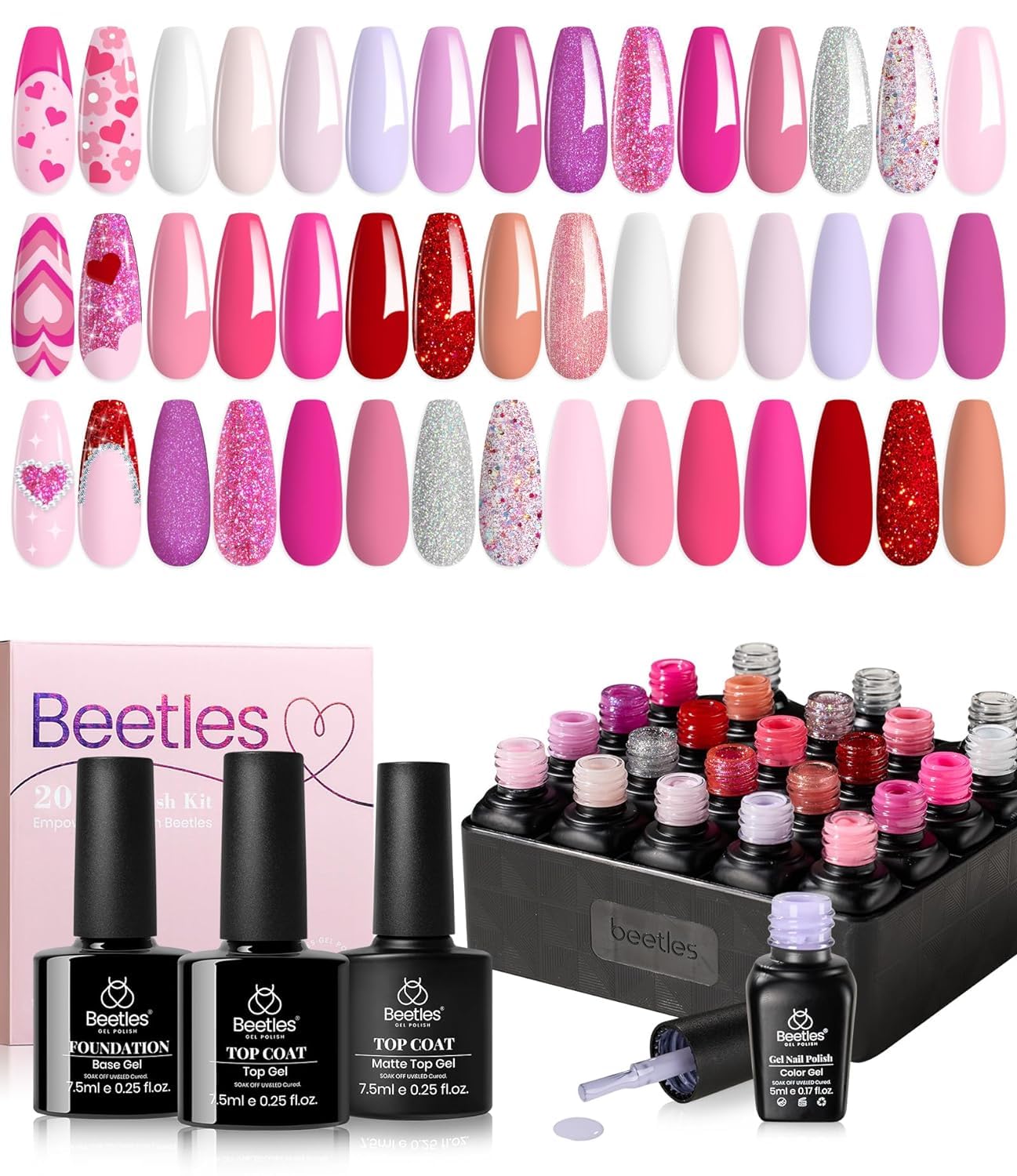 Beetles Gel Polish Set- Alluring Sweetie Collection Nail Set 20 Colors Red Nude Pink White Glitter Gel Polish Kit Soak Off Nail Lamp Varnish Manicure