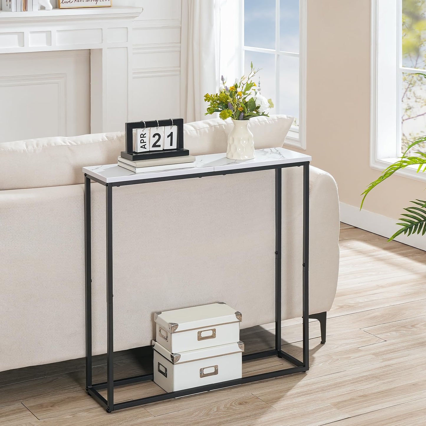 HOOBRO Console Table, Narrow Console Table for Hallway Slim, Hallway Table, Small Sofa Table for Small Spaces, Living Room, Entrance, Bedroom, Metal