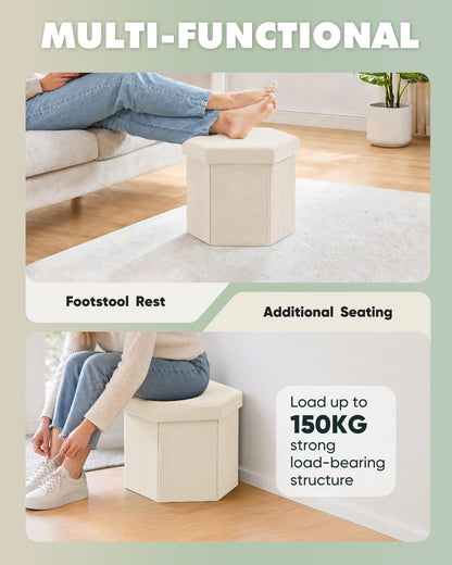 Bonlife Folding Storage Ottoman Hexagonal, Footrest with Toy Ches Box, 43cm