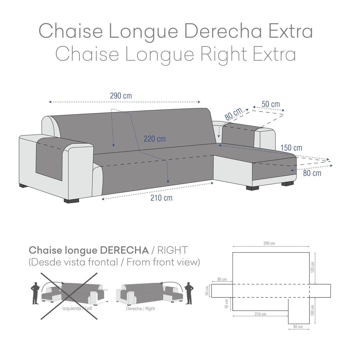 Eysa Valkiria Chaise Longue 290 cm Right Front View Colour 06
