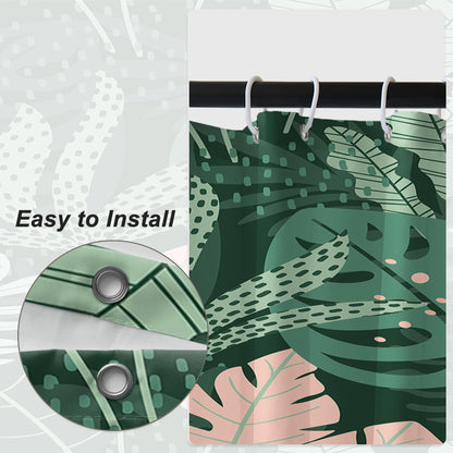 Bovlleetd Single Stall Shower Curtain Green Botanical Tropical Palm Leaves Patterned Shower Curtain for Bathroom Art Polka Dot Decor Waterproof