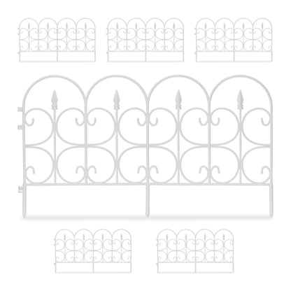 Relaxdays Weatherproof Plastic Flowerbed Fence, 30 cm Tall, Ornate Lawn Enclosure with Spikes, 6-Pc Set, 4m, White