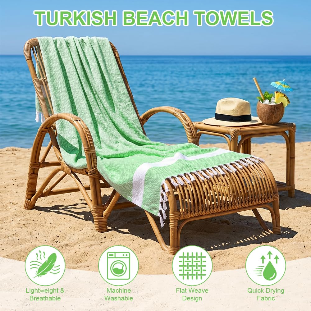 AOOTE Turkish Beach Towel, 100×180cm Turkish Cotton Beach Towel, Sand-Free Beachs Towels & Blanket, Lightweight Absorbent Quick Dry