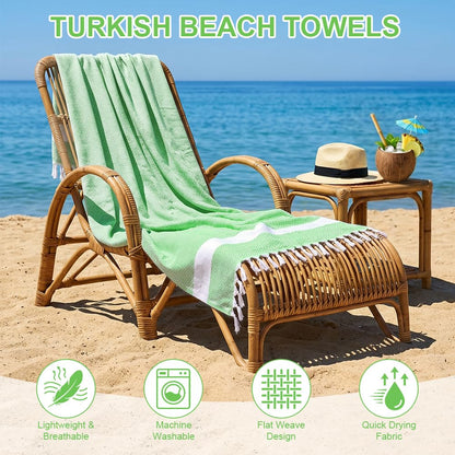 AOOTE Turkish Beach Towel, 100×180cm Turkish Cotton Beach Towel, Sand-Free Beachs Towels & Blanket, Lightweight Absorbent Quick Dry