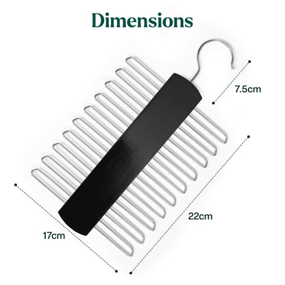 Tie Hanger Wooden Hangers Wardrobe Tie Organiser - Stylish Hanging Storage Rack With 20 Chrome Bars With Swivel Hook for Tie, Belt
