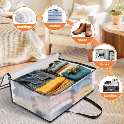 2 Pack Clear Storage Bags for Comforter, Clothes & Bedding, Vinyl Foldable Moving Bags with Zipper and Handle, Closet Organizer and Under-Bed Storage