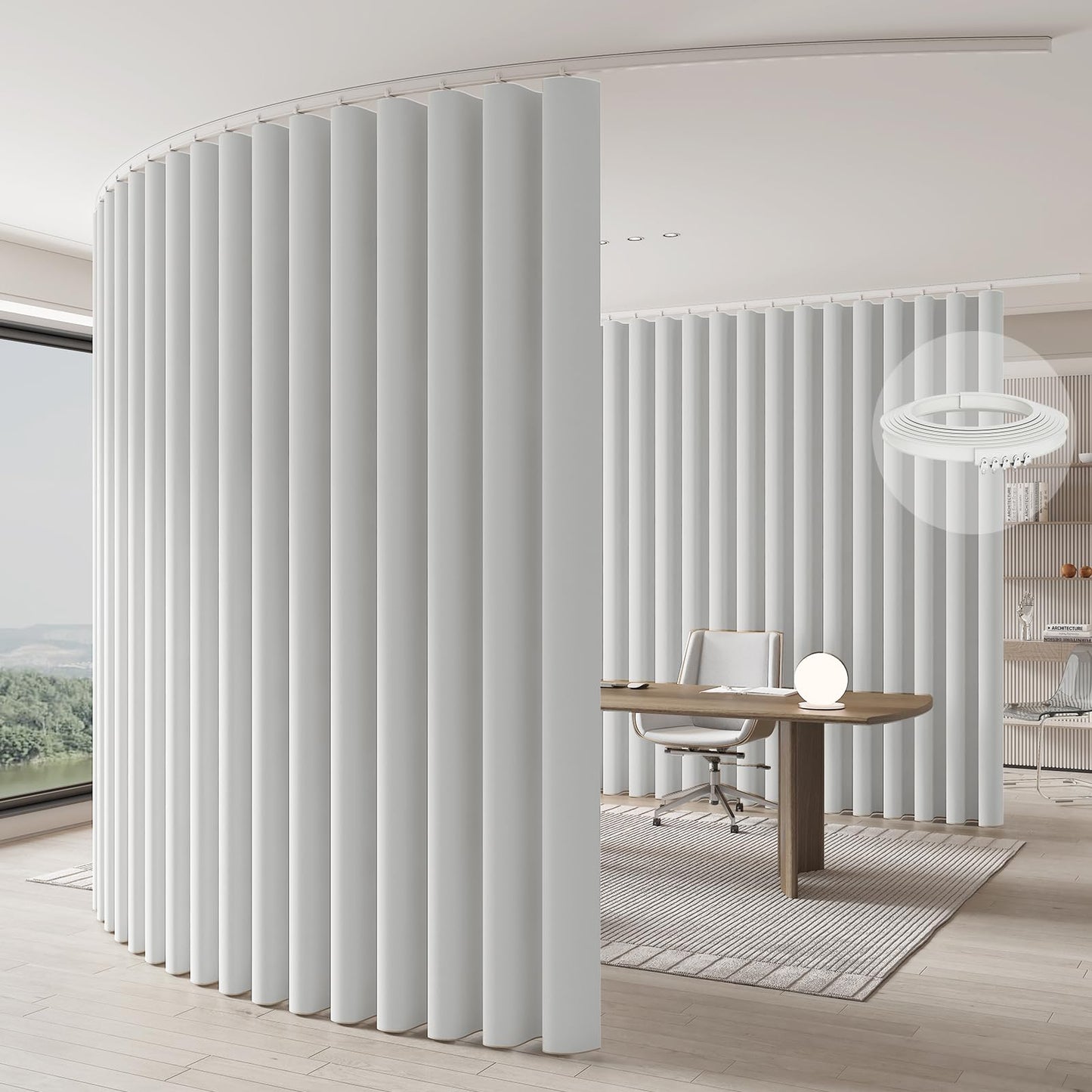 JILRON Room Divider Curtain, Ceiling Mounted on Rails, Room Divider for Flexible Privacy Screen (White, H 213 x W 270 cm)